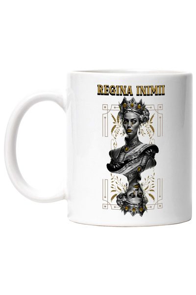 StoryGift Romania Cana regina inimii femeie plangand carte de joc, 330ml, Cer...