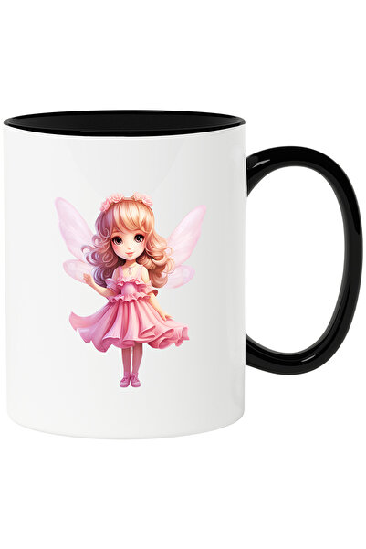 StoryGift Romania Cana cu o fetita dragalasa cu aripi de zana | ilustratie | face cu mana | rochit, Cu Maner Negru