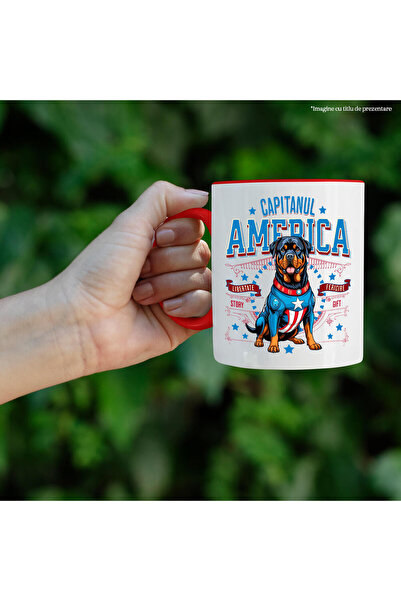 StoryGift Romania Mug with Rottweiler Dog in Captain America Costume with Cape, Night Hero,, With