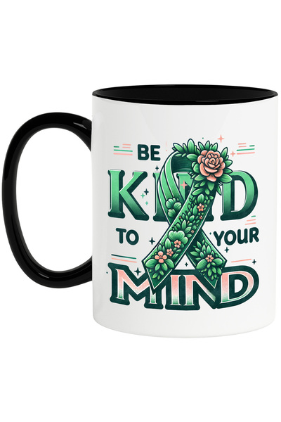 StoryGift Romania Cana cu mesajul "Be kind to your mind", flori, verde, natur...