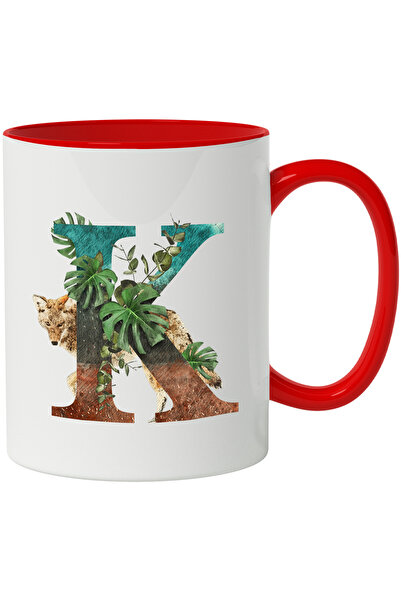 StoryGift Romania Cana Cu Litera K, Flori, Frunze, Vulpe, Ilustratie, 330ml, ...