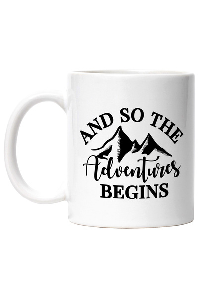StoryGift Romania Cana cu munti si mesajul "And so the adventure begins" - si asa incepe aventura , Cu Maner Alb