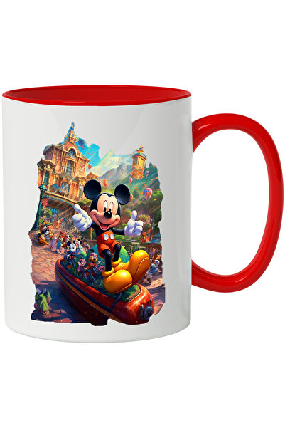 StoryGift Romania Cana Cu Mickey Mouse, Disney, Persoane, Desene Animate, Palat, Munte, Multicolor, Cu Maner Rosu