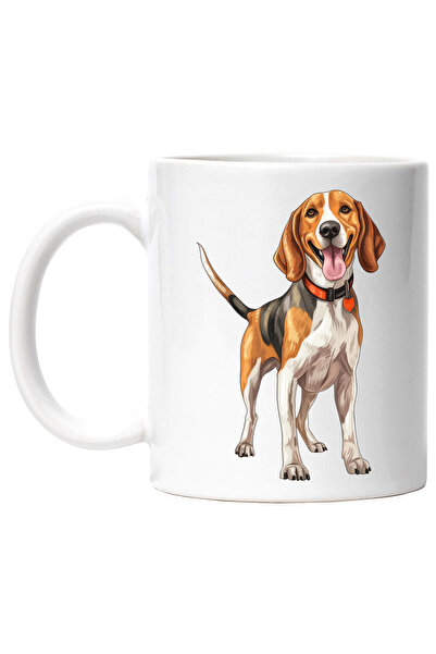 StoryGift Romania Cana cu un catel jucaus | ilustratie | coada ridicata | zgarda | ascultator | re, Cu Maner Alb