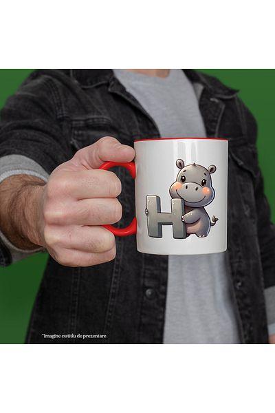 StoryGift Romania Mug with hippopotamus with the letter "H", illustration, for children, school, student, first grade, With, STG
