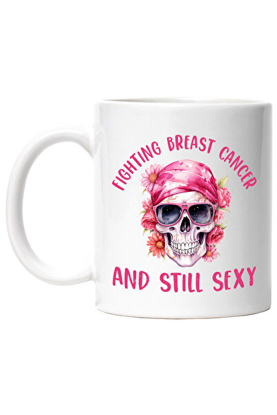 StoryGift Romania Cana cu un craniu de femeie cu mesajul "Fighting breast and still sexy", , Cu Maner Alb