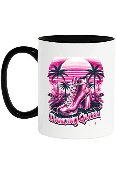 StoryGift Romania Cana cu mesajul "Dancing queen", ilustratie, stil retro, vechi, regina dansului,, Cu Maner Negru