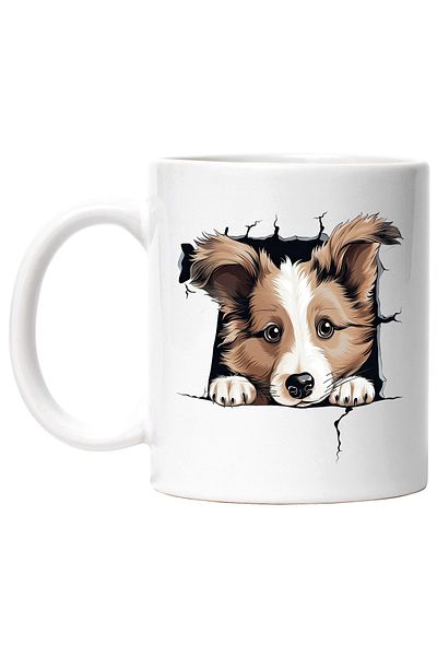 StoryGift Romania Cana cu Shetland Sheepdog (ciobanesc de Shetland), caine, animal de companie, il, Cu Maner Alb