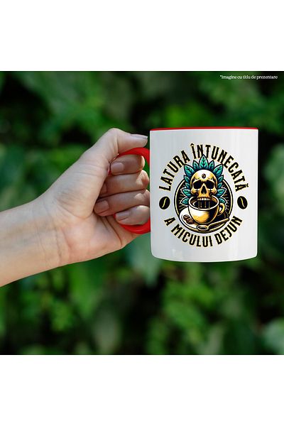 StoryGift Romania Mug The Dark Side of Breakfast Bitter Coffee, 330ml, Ceramic with Red Handle, With ,STG