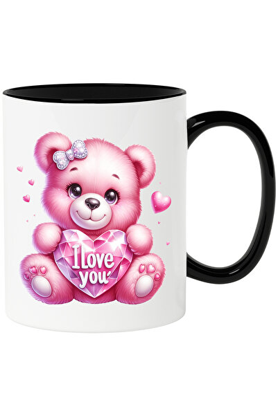 StoryGift Romania Cana cu o ursoaica de plus care tine o inima din diamant cu...