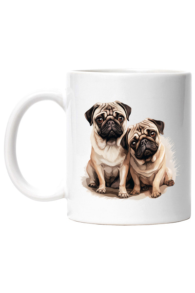 StoryGift Romania Cana cu 2 catei Pug, ilustratie, putin cam tristi, suparati...