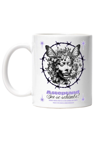 StoryGift Romania Cana Portret Femeie De Piatra Cu Fluturi Text Haios Astepta...