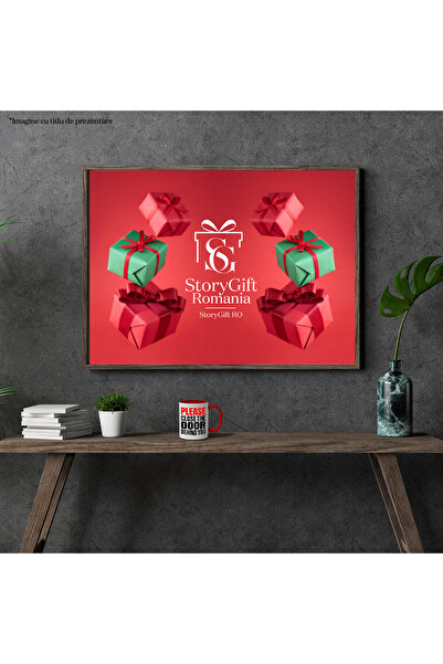 StoryGift Romania Mug with the message "Close the door behind you!" with Red Handle, With Red Handle STG, STG, STG.