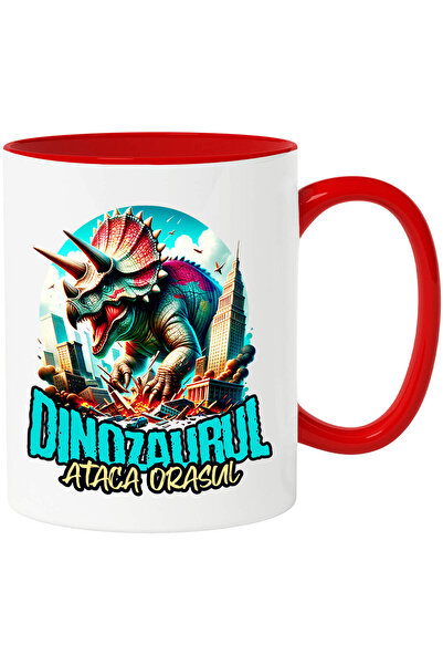 StoryGift Romania Cana cu Dinozaur Fioros Distruge Oras 3D Text Dinozaurului Ataca Orasul, Copii, , Cu Maner Rosu