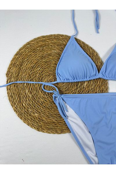 FUNELLA Baby Blue Adjustable Halter Neck Adjustable New Season Stylish Triangle Bikini Set
