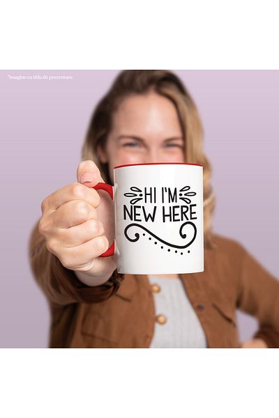 StoryGift Romania Mug for a "newborn" baby - text in English with Red Handle, With Red Handle STG,STG.