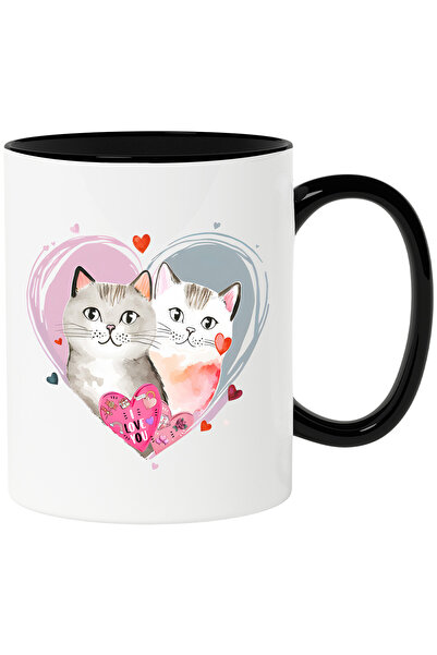 StoryGift Romania Cana cu 2 pisici cu mesajul "I love you", felicitare, inima...