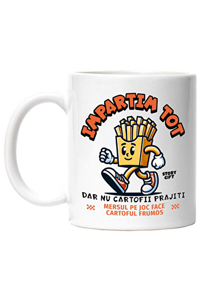 StoryGift Romania Cana cu Portie Cartofi Brajiti Vesela Cu adidasi Rosi Text ...