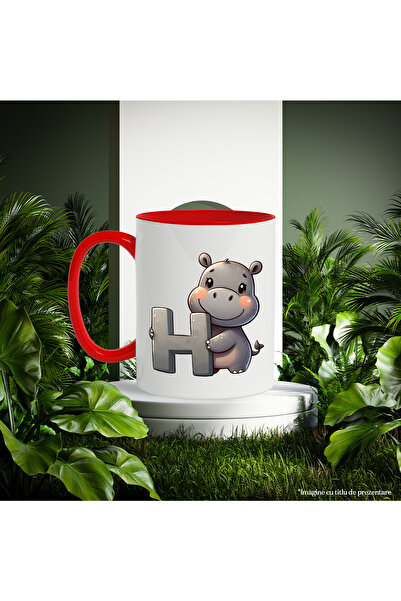 StoryGift Romania Mug with hippopotamus with the letter "H", illustration, for children, school, student, first grade, With, STG