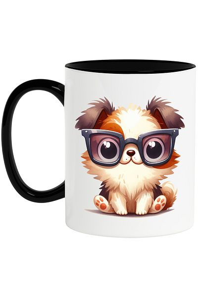 StoryGift Romania Mug with a nerdy puppy, illustration, glasses, cheerful, cheerful, furry, happy, With ,STG