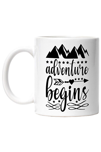 StoryGift Romania Cana cu munti pentru iubitorii de drumetii cu mesajul "Adventure begins" - avent, Cu Maner Alb