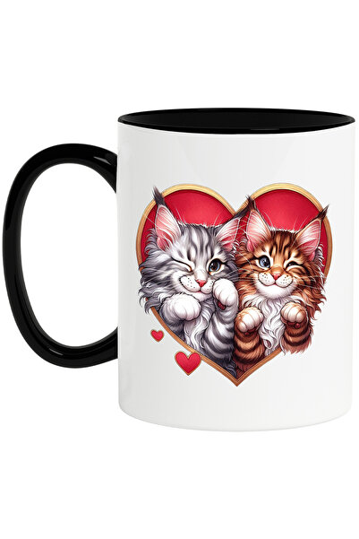 StoryGift Romania Cana cu 2 pisici fericite | ilustratie | vesele | inimi | i...