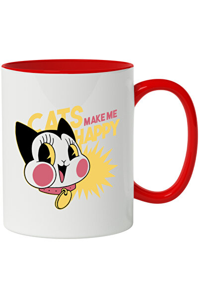 StoryGift Romania Cana Cu Mesaj In Engleza Cats Make Me Happy, Pisica, Zgarda...