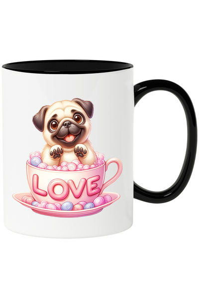 StoryGift Romania Cana cu un catelus Pug care sta intr-o ceasca pe care scrie...