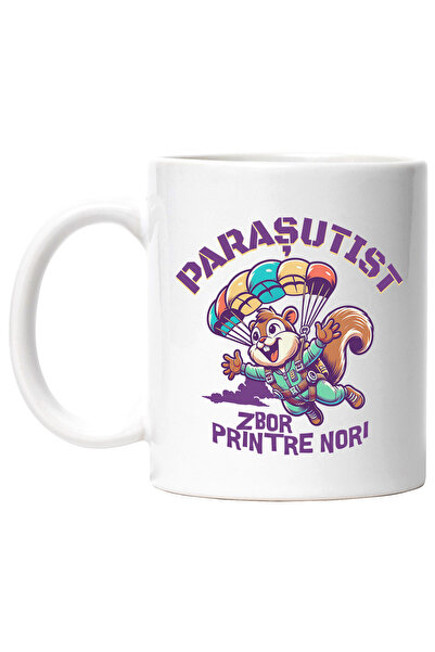 StoryGift Romania Cana Veverita cu parasuta text parasutist zbor , 330ml, Cer...
