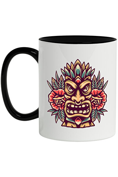 StoryGift Romania Cana Cu Masca, Totem, Flori, Frunze, Tropical, Piercing, Multicolor 330 ml, Cera, Cu Maner Negru