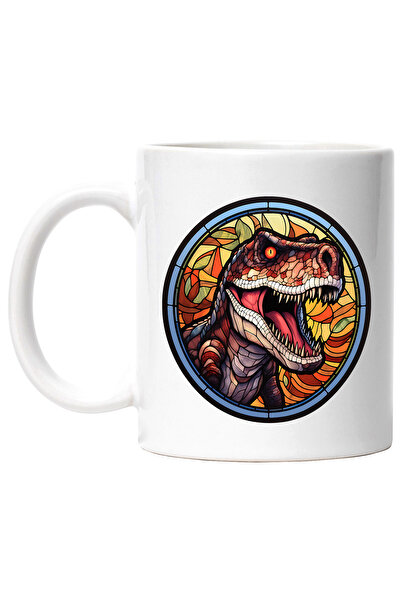 StoryGift Romania Cana cu un dinozaur furios, ilustratie, in stil mozaic, sti...