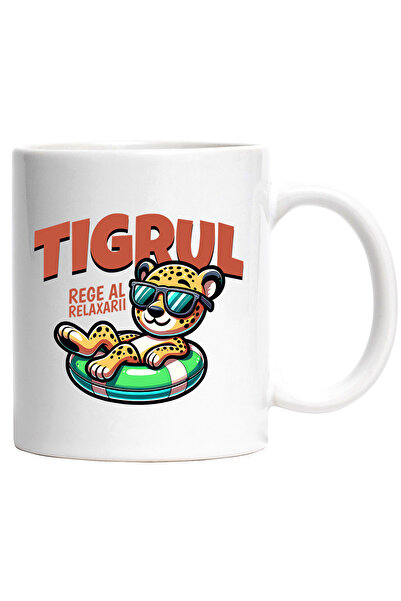 StoryGift Romania Cana Tigrul-Rege al relaxarii, 330ml, Ceramic cu Maner Alb,...