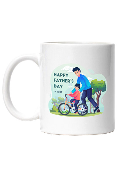 StoryGift Romania Cana Cu Mesaj In Engleza Happy Father's Day, Tata, Fiu, Bicicleta, Natura, Multi, Cu Maner Alb