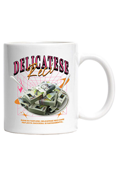 StoryGift Romania Cana Delicatese Reci - Banii in Farfurie, 330ml, Ceramic cu...