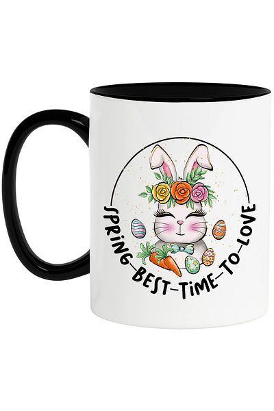 StoryGift Romania Cana cu un iepuras cu mesajul "Spring - Best - Time - To - Love", Paste fericit,, Cu Maner Negru