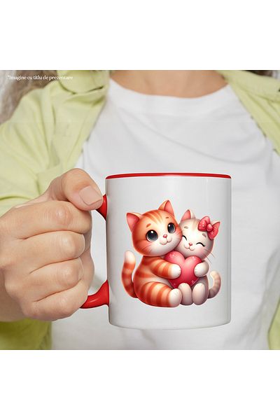 StoryGift Romania Mug with 2 kittens hugging and holding a heart | illustration | bow |, With ,STG