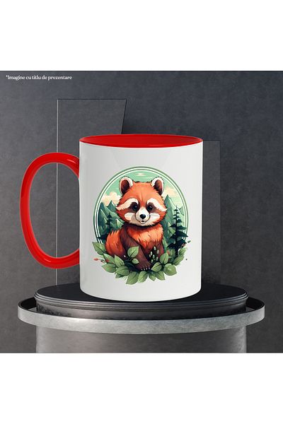 StoryGift Romania Red Panda Mug, Mountains, Leaves, Forest, Sky, Clouds, Multicolor 330 ml, Ceramic, With