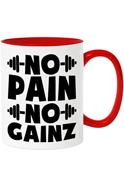 StoryGift Romania Cana cu mesaj motivational "No pain, no gainz" - fara durere nu exista niciun ca, Cu Maner Rosu