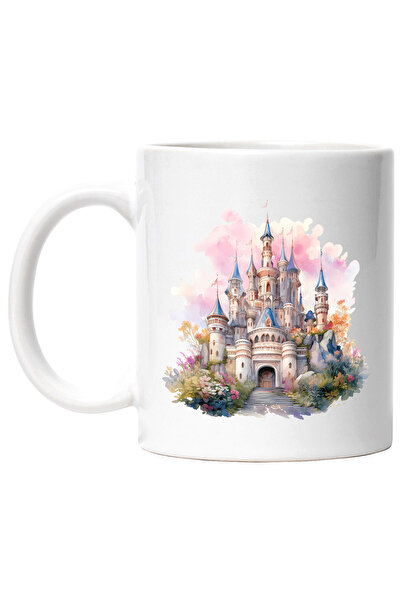 StoryGift Romania Cana cu palatul Disney | ilustratie | flori | plante | loc magic | desene animat, Cu Maner Alb