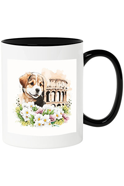 StoryGift Romania Cana cu un catel surprins | ilustratie | la Roma | Colosseum | arena | gladiator, Cu Maner Negru