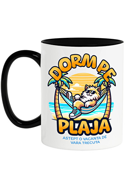 StoryGift Romania Cana cu Pisica pufoasa Cu Ochelarii De Soare Plaja Tropical...