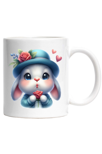 StoryGift Romania Cana cu un iepuras care da un pupic | ilustratie | trandafi...