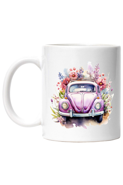 StoryGift Romania Cana cu o masina, ilustratie, roz, natura, floricele, afara...