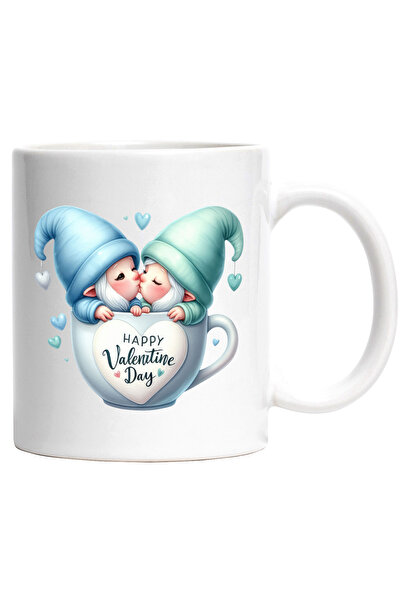 StoryGift Romania Cana cu doi Gnomi intr-o cana, indragostiti cu mesajul happy valentine's day. | , Cu Maner Alb