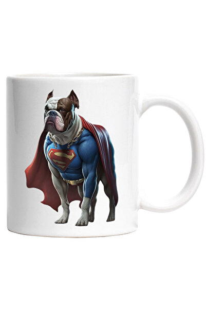 StoryGift Romania Cana cu Portret Caine Supererou, Caine in Custom de Superman, Caine Mare, Fioros, Cu Maner Alb