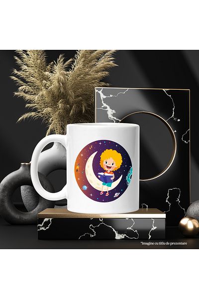 StoryGift Romania Cana Cu Carte, Luna, Comete, Asteroid, Stele, Copil, Spatiu, Multicolor 330 ml, , Cu Maner Alb
