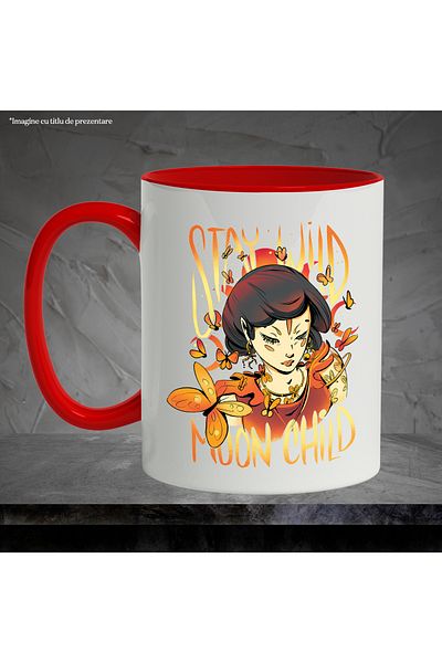 StoryGift Romania Mug With English Message Stay Wild Moon Child, Moth, Moon, Multicolor 330 ml, C, Cu