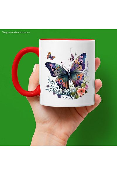 StoryGift Romania Mug with a butterfly with wings decorated with flowers | various colors | abstract | , With ,STG