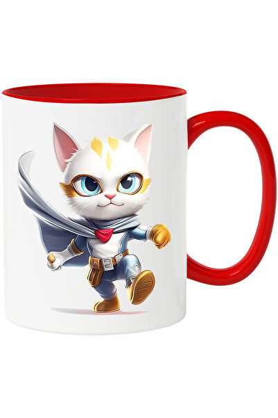 StoryGift Romania Cana cu un motan erou | ilustratie | costum | superputeri | ajuta lumea | felina, Cu Maner Rosu