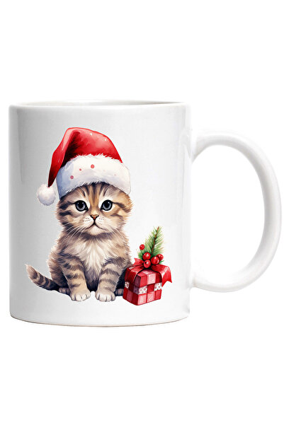StoryGift Romania Cana cu o pisicuta care poarta o caciula de Craciun | ilust...